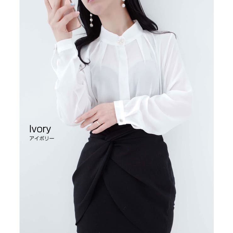 花ブローチ付きピンタックブラウス レディース オフィスブラウス | VIVID LADY | 詳細画像8 