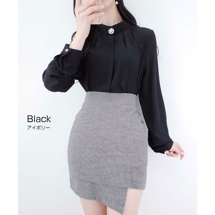 花ブローチ付きピンタックブラウス レディース オフィスブラウス | VIVID LADY | 詳細画像9 