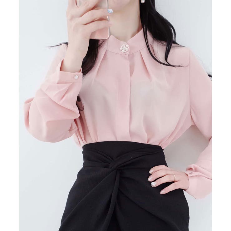 花ブローチ付きピンタックブラウス レディース オフィスブラウス | VIVID LADY | 詳細画像10 