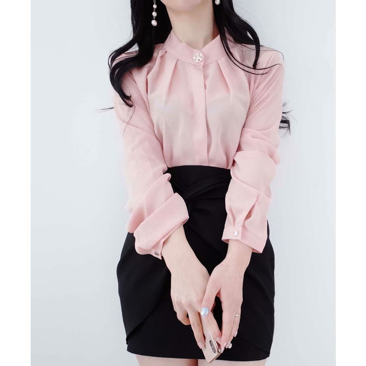 花ブローチ付きピンタックブラウス レディース オフィスブラウス | VIVID LADY | 詳細画像11 