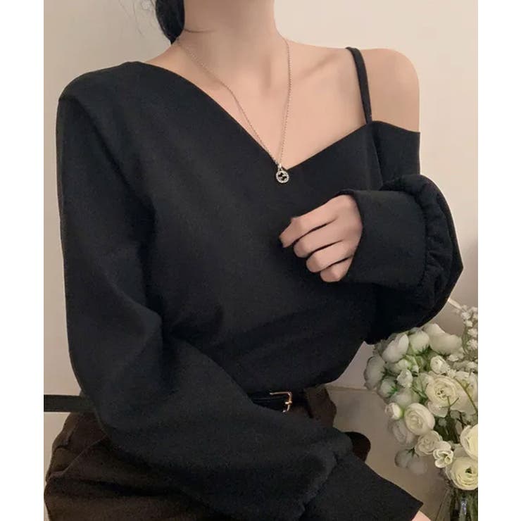 ブラック | アシンメトリーオフショルダーブラウス | VIVID LADY