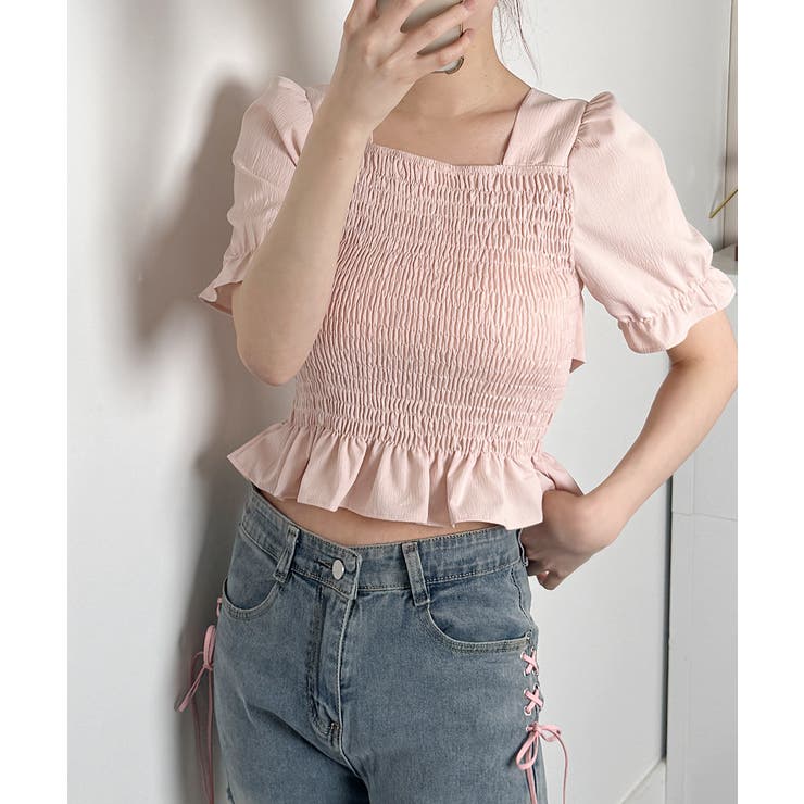 スクエアネックフリルブラウス[品番：KH000015428]｜VIVID LADY