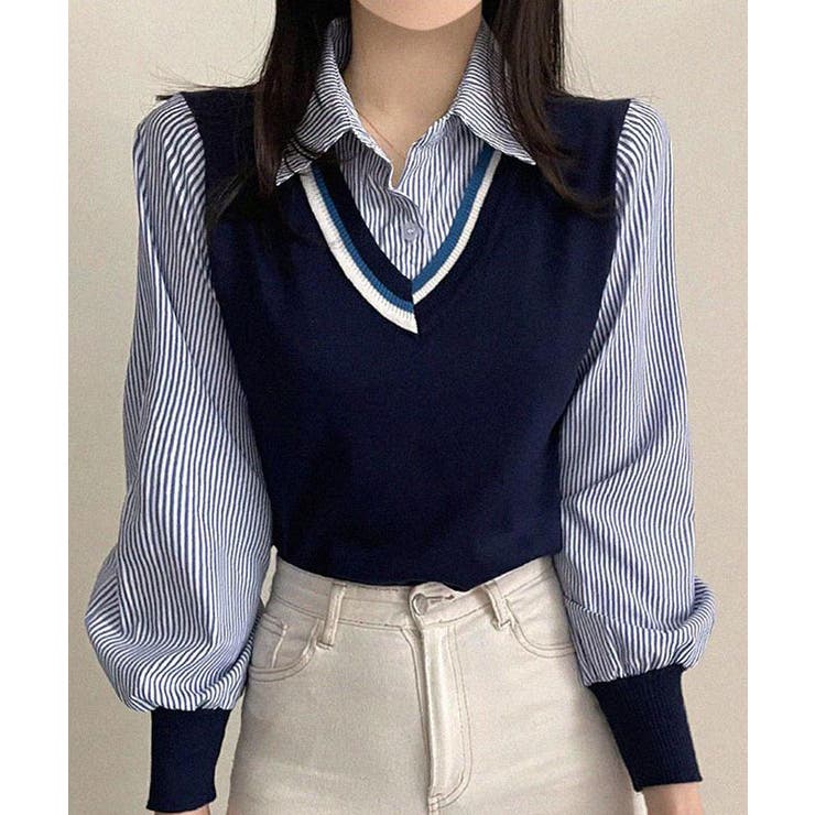 春先行 ドッキングブラウス 一体型ニットベストブラウス[品番：KH000014445]｜VIVID  LADY（ビビッドレディー）のレディースファッション通販｜SHOPLIST（ショップリスト）