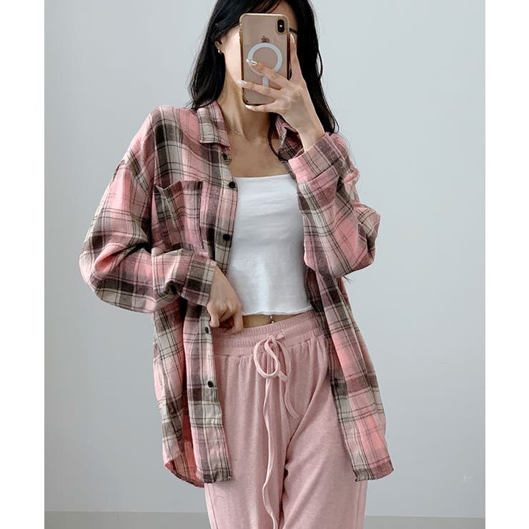 【美品】MILKFED. デザインチェックシャツ サイドリボン 長袖 レディース レディース 長袖ふわっと微起毛オーバーサイズタータンチェック