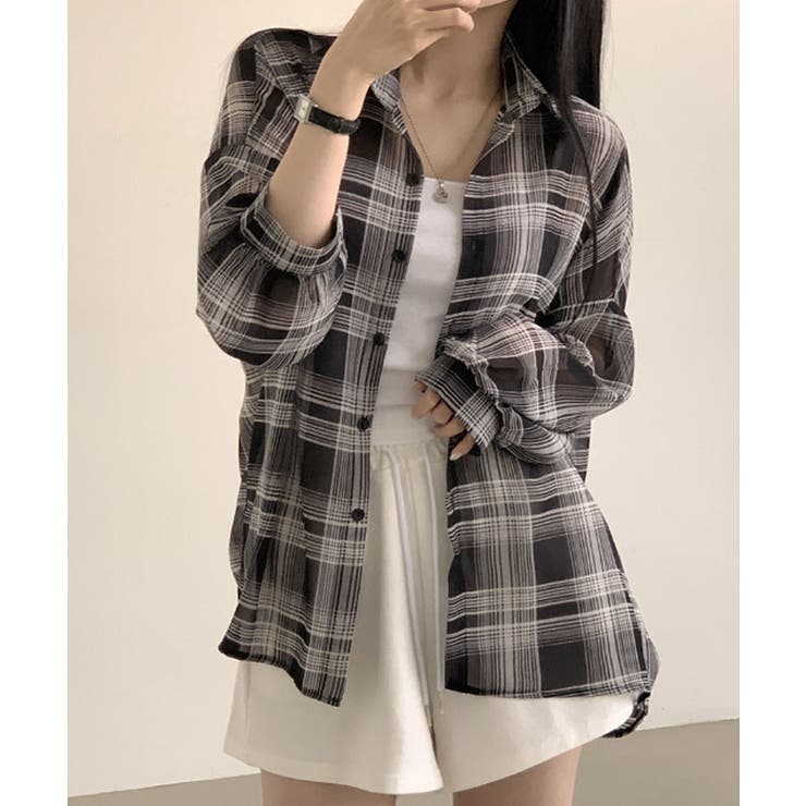 tシャツ シアーチェック Tシャツ レディース シアーチェック ショートシャツ（シャツ/ブラウス）｜etoll
