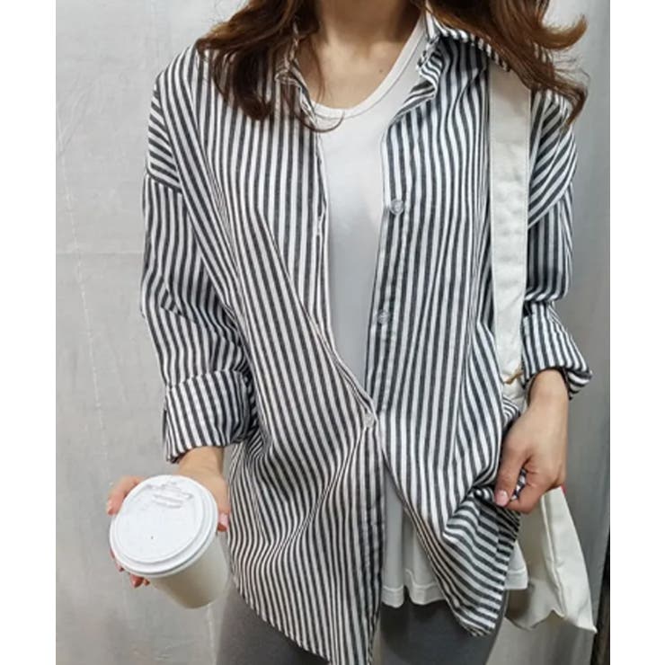 ブラック | オーバーサイズ ストライプ カラーシャツ | VIVID LADY