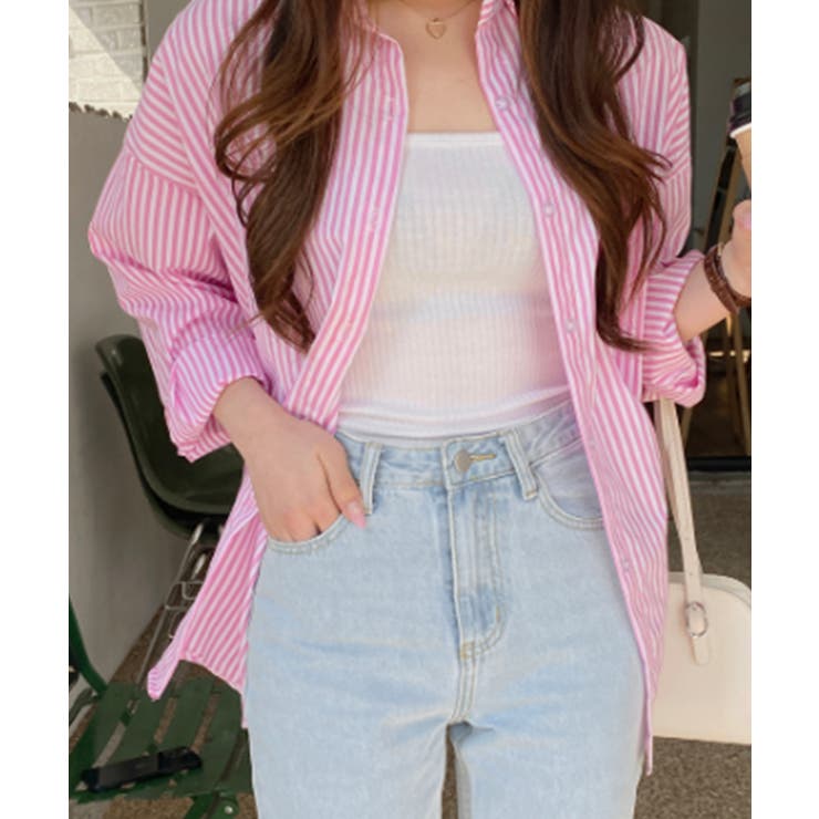 ピンク | オーバーサイズ ストライプ カラーシャツ | VIVID LADY