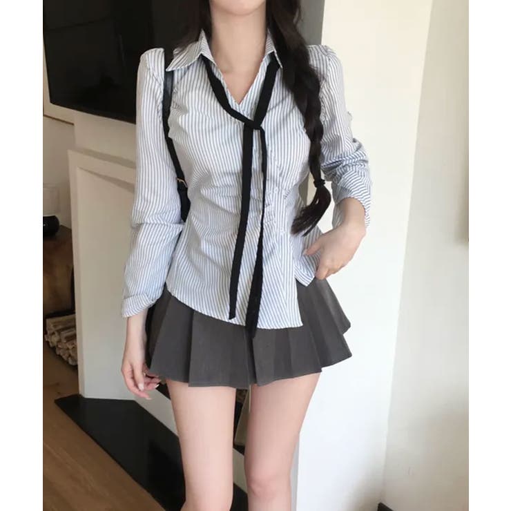 カシュクール ストライプ ウエストマークシャツ | VIVID LADY | 詳細画像3 