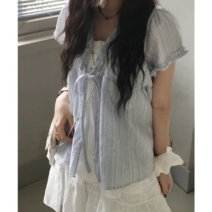 フリル レイヤードマルチストライプブラウス | VIVID LADY | 詳細画像7 