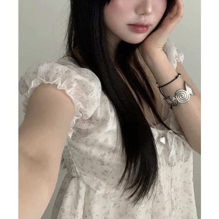 花柄 リボン フリルペプラムブラウス | VIVID LADY | 詳細画像9 