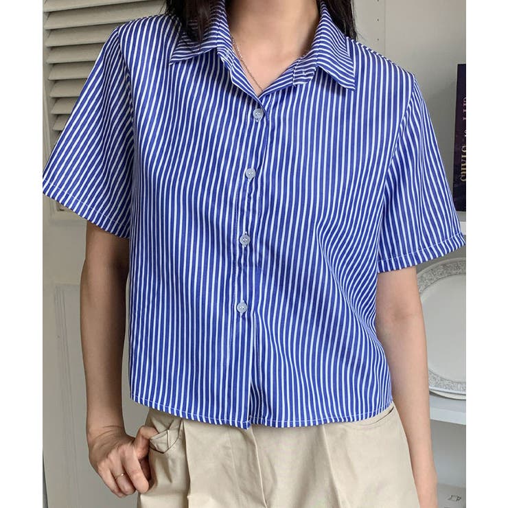 TSAN.CO】ストライプ柄半袖シャツ XL - メルカリ