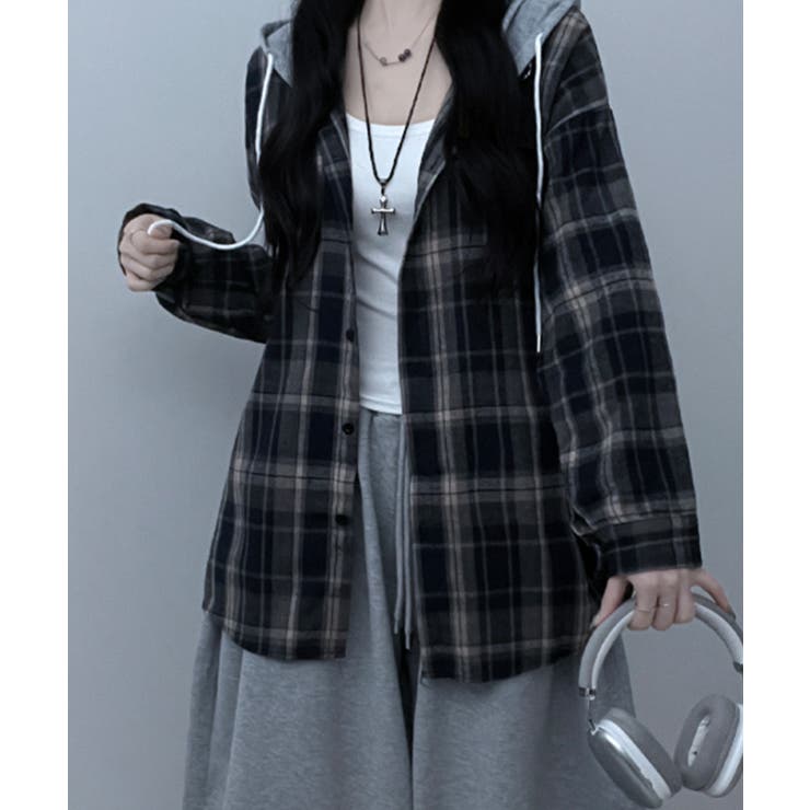 フード付きオーバーサイズチェックシャツ | VIVID LADY | 詳細画像11 