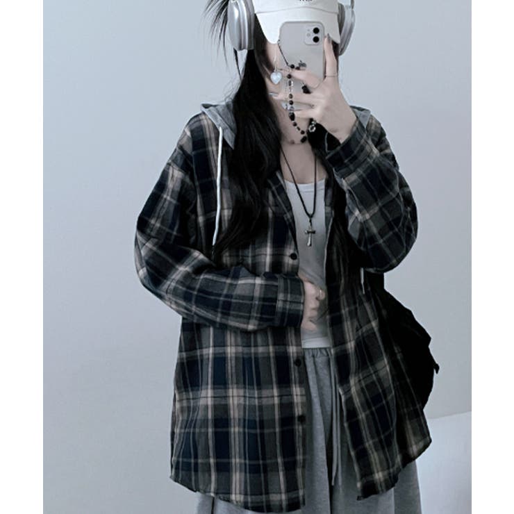 フード付きオーバーサイズチェックシャツ | VIVID LADY | 詳細画像14 