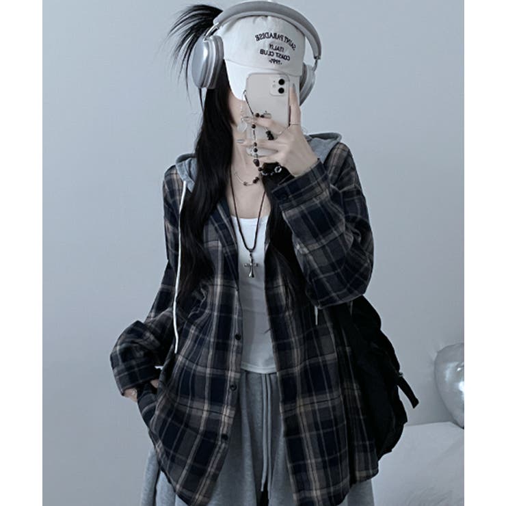 フード付きオーバーサイズチェックシャツ | VIVID LADY | 詳細画像17 