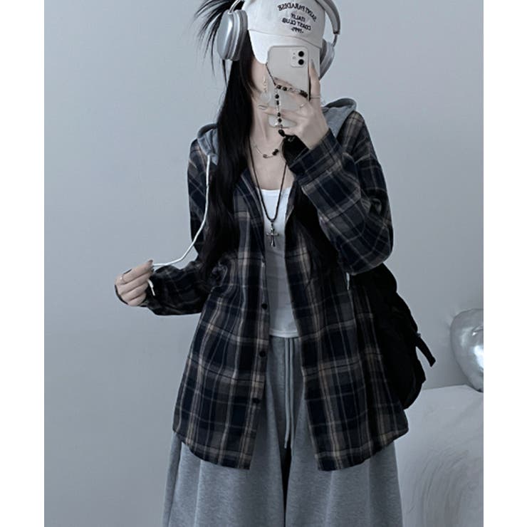 フード付きオーバーサイズチェックシャツ | VIVID LADY | 詳細画像18 