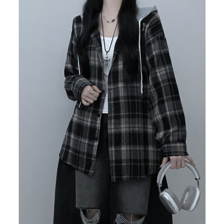 フード付きオーバーサイズチェックシャツ | VIVID LADY | 詳細画像5 