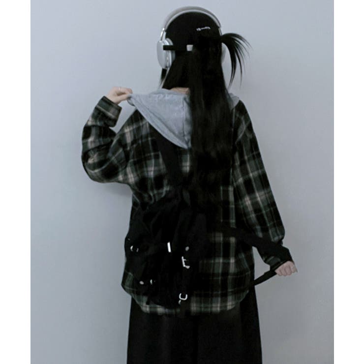 フード付きオーバーサイズチェックシャツ | VIVID LADY | 詳細画像9 