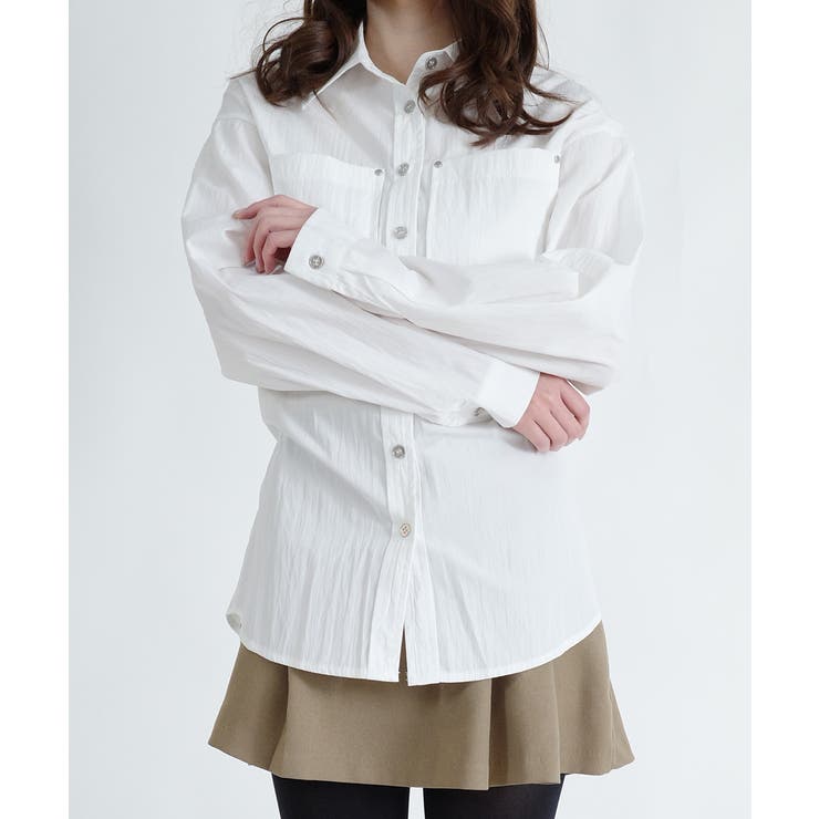 アイボリー | シルバーボタン ウエスト紐付き カラーシャツ | VIVID LADY