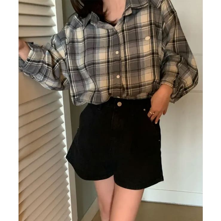 ブラック | チェック柄 オーバーサイズシャツ | VIVID LADY