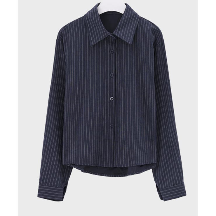 ネイビー | ストライプ柄 シンプル カラーシャツ | VIVID LADY