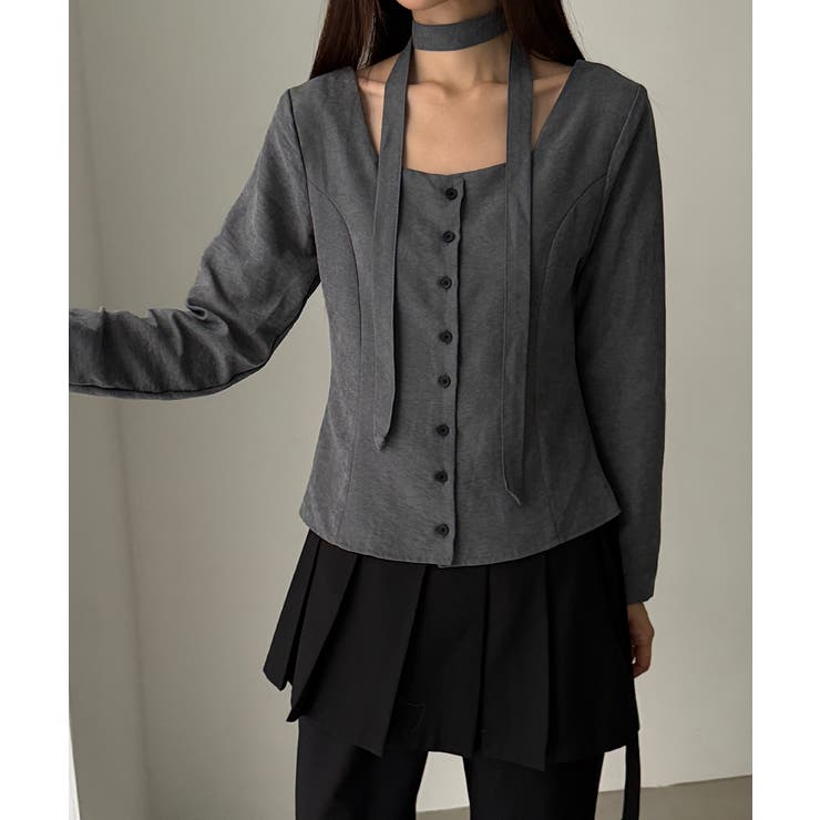 スエードタッチ スクエアネック 2WAYブラウス | VIVID LADY | 詳細画像1 