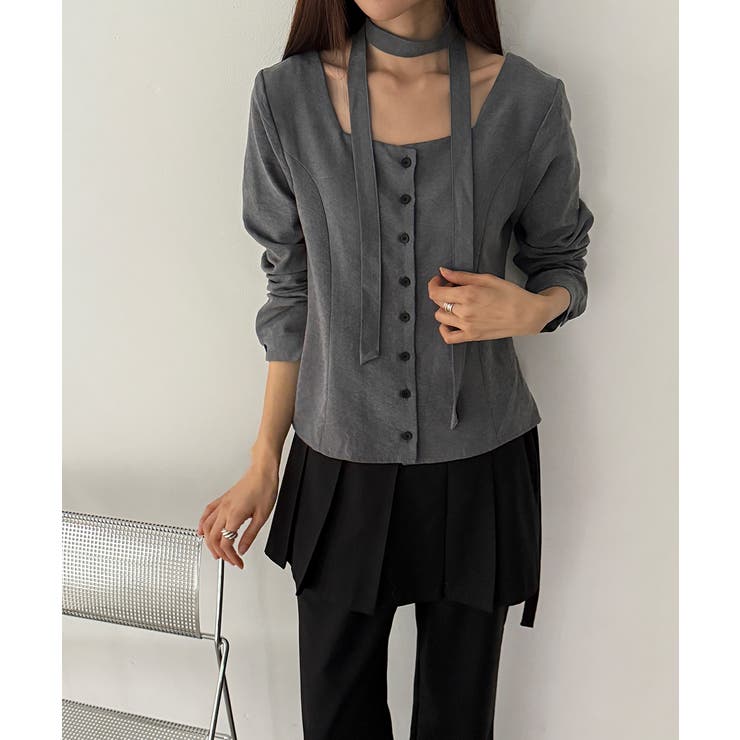 スエードタッチ スクエアネック 2WAYブラウス | VIVID LADY | 詳細画像6 