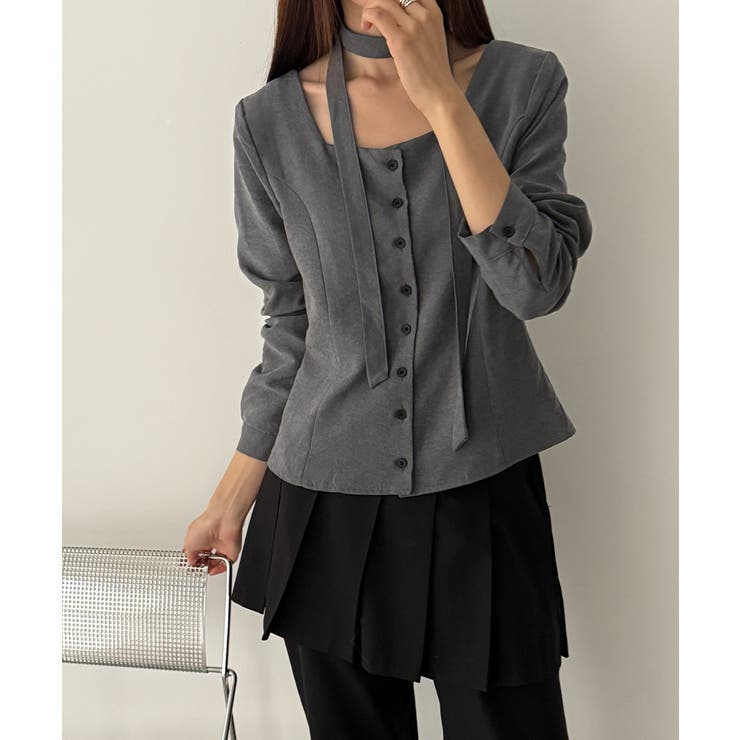 スエードタッチ スクエアネック 2WAYブラウス | VIVID LADY | 詳細画像7 