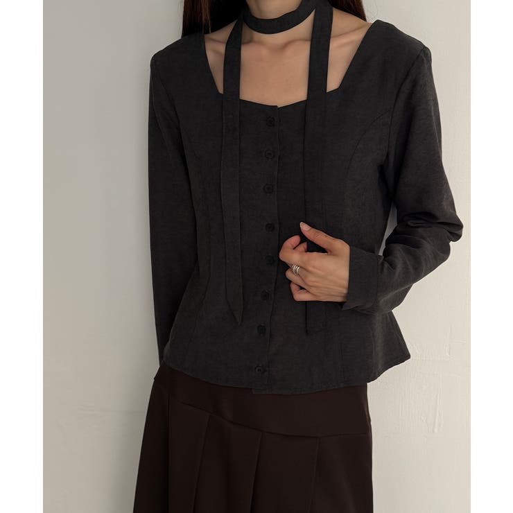 スエードタッチ スクエアネック 2WAYブラウス | VIVID LADY | 詳細画像16 