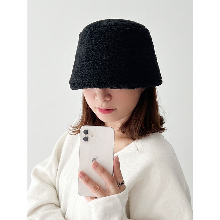 もこもこボアファーバケットハット Y2K バイカラー帽子[品番