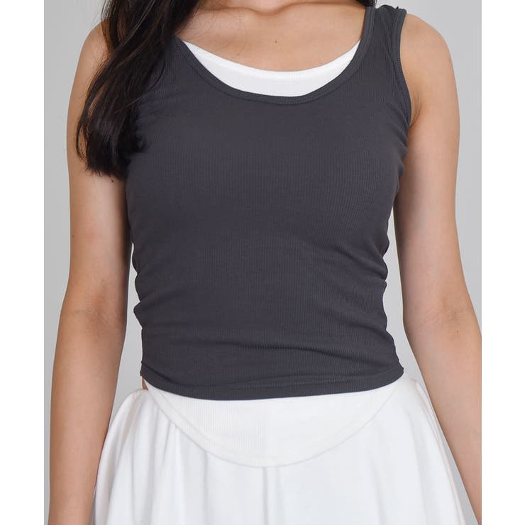 二重リブタンクトップ カップ付 ブラレット[品番：KH000014821