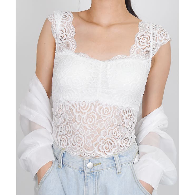 ホワイト | カップ付きレースブラレット レディース タンクトップ | VIVID LADY