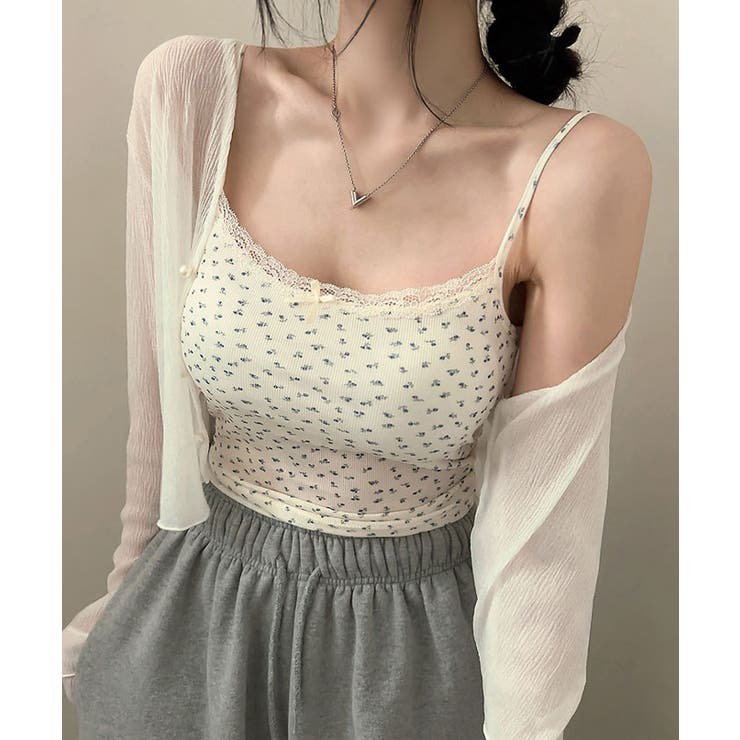 【12月スーパーSALE 15％OFF】 花柄夏リブブラトップ キャミソール クロップド丈 トップス