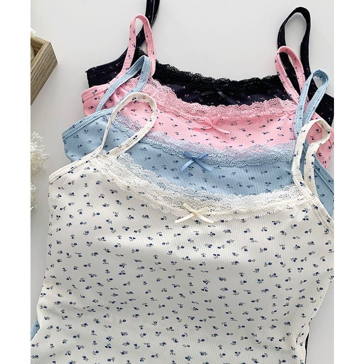 【気質アップ】 花柄夏リブブラトップ キャミソール クロップド丈[品番 トップス