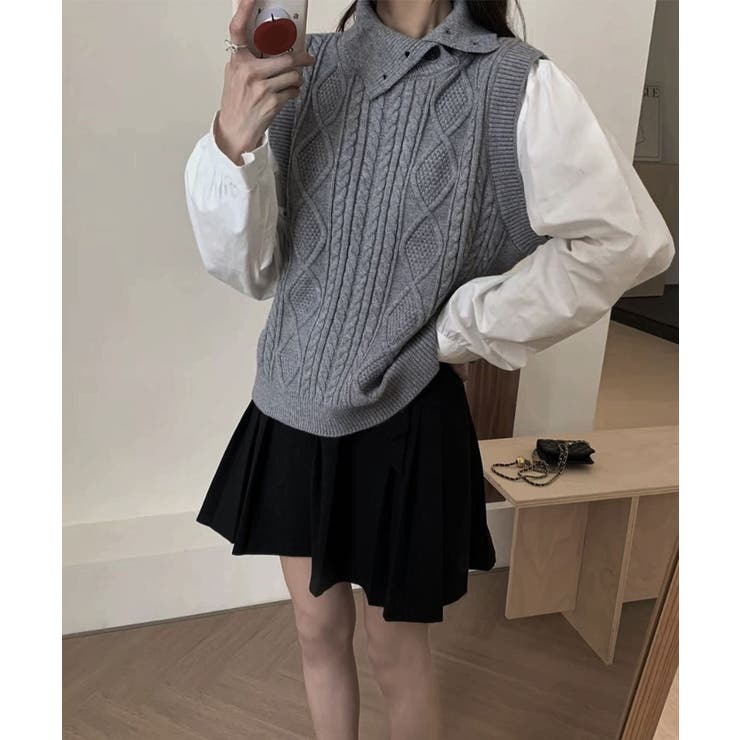 レディース　トップス　シャツドッキングニット dazzlin ニット セーター ケーブルシャツドッキングニット
