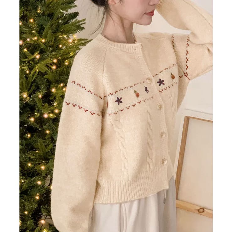 レトロフラワー刺繍 ラグランニットカーディガン | VIVID LADY | 詳細画像15 