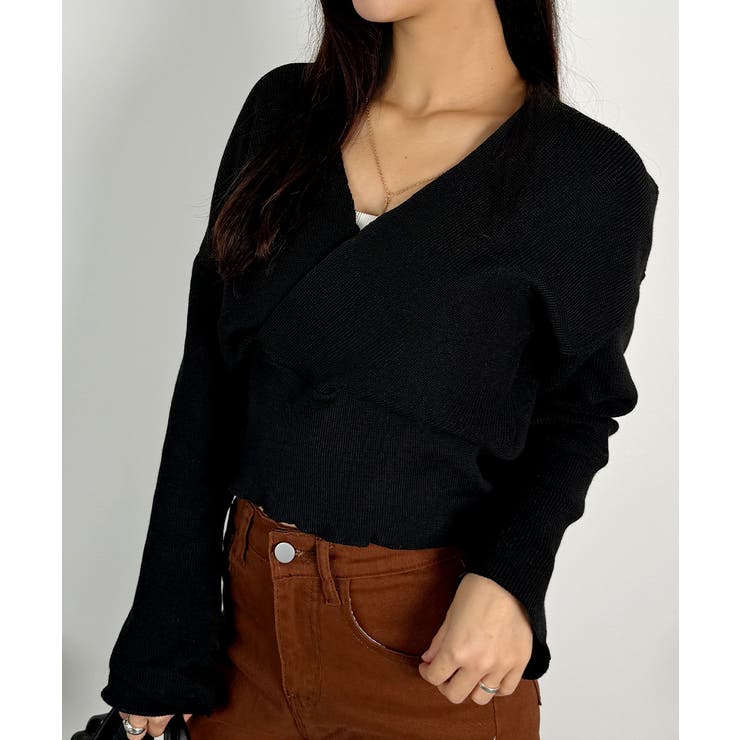 ブラック | 素敵なラップデザインのラップニット レディース リブ | VIVID LADY