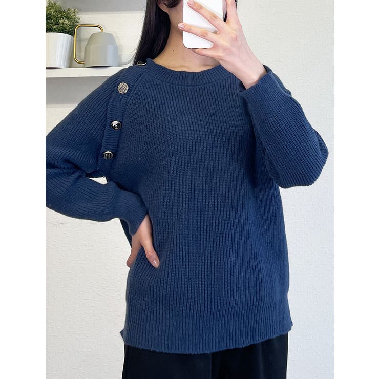 サイドボタンニットセーター 長袖 レディース