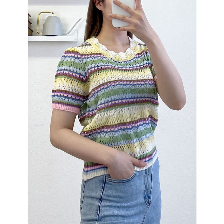 パンチング虹ニット半袖 メッシュ Y2K | VIVID LADY | 詳細画像10 