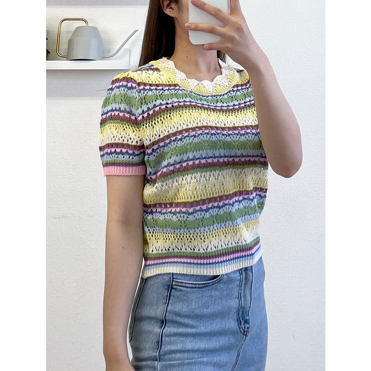 パンチング虹ニット半袖 メッシュ Y2K | VIVID LADY | 詳細画像12 