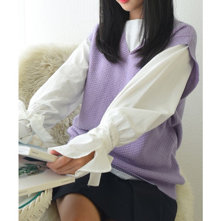 【レイヤードスタイルに欠かせないニットベスト】ニットベスト ニットセーター 袖な… | VIVID LADY | 詳細画像14 