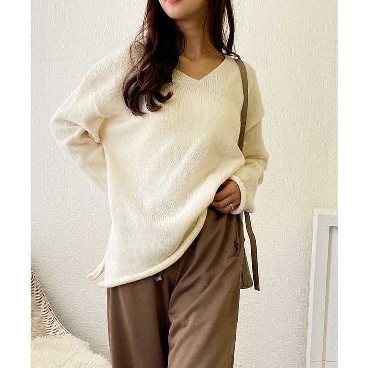 シルクコットンVネックニットプルオーバー - SOÉJU online store