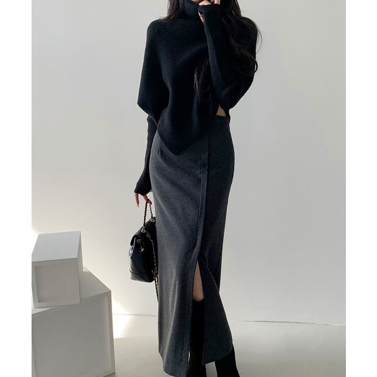 アシンメトリー丈タートルネックマントドルマンスリーブニット レディース 長袖[品番：KH000014336]｜VIVID  LADY（ビビッドレディー）のレディースファッション通販｜SHOPLIST（ショップリスト）