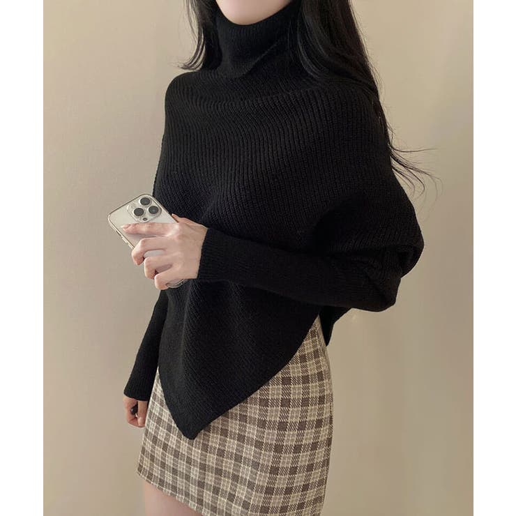 アシンメトリー丈タートルネックマントドルマンスリーブニット レディース 長袖[品番：KH000014336]｜VIVID  LADY（ビビッドレディー）のレディースファッション通販｜SHOPLIST（ショップリスト）
