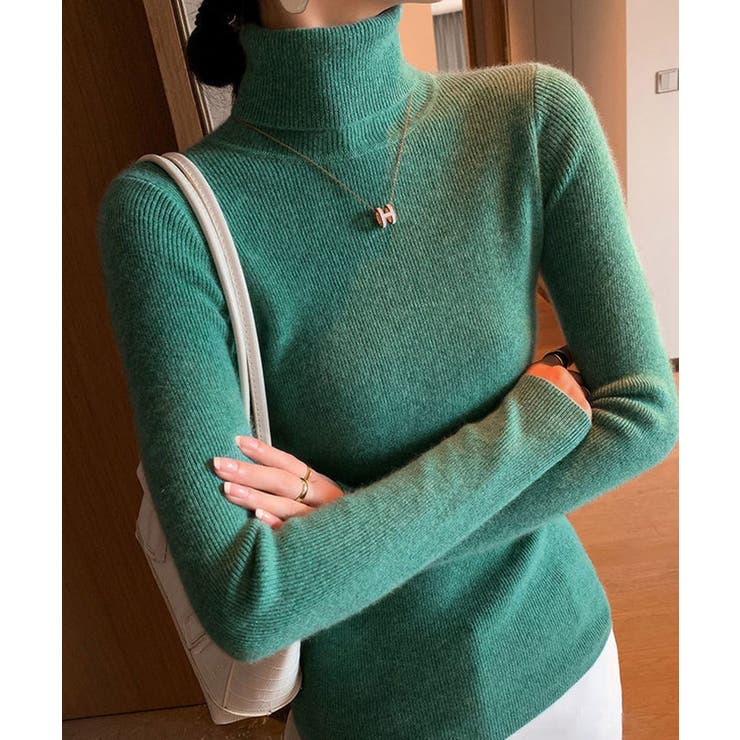 グリーン | タートルネックリブニットT ニットセーター レディース | VIVID LADY
