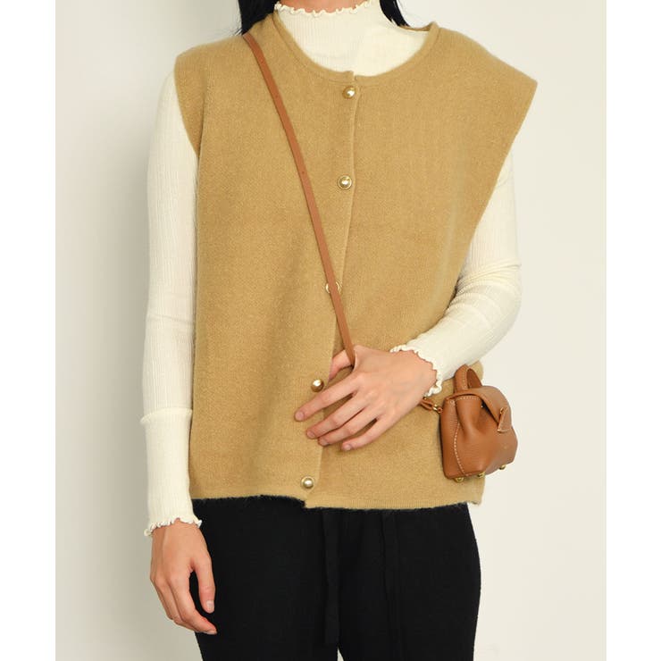 前あきニットベスト レディース ボタン付き[品番：KH000014984