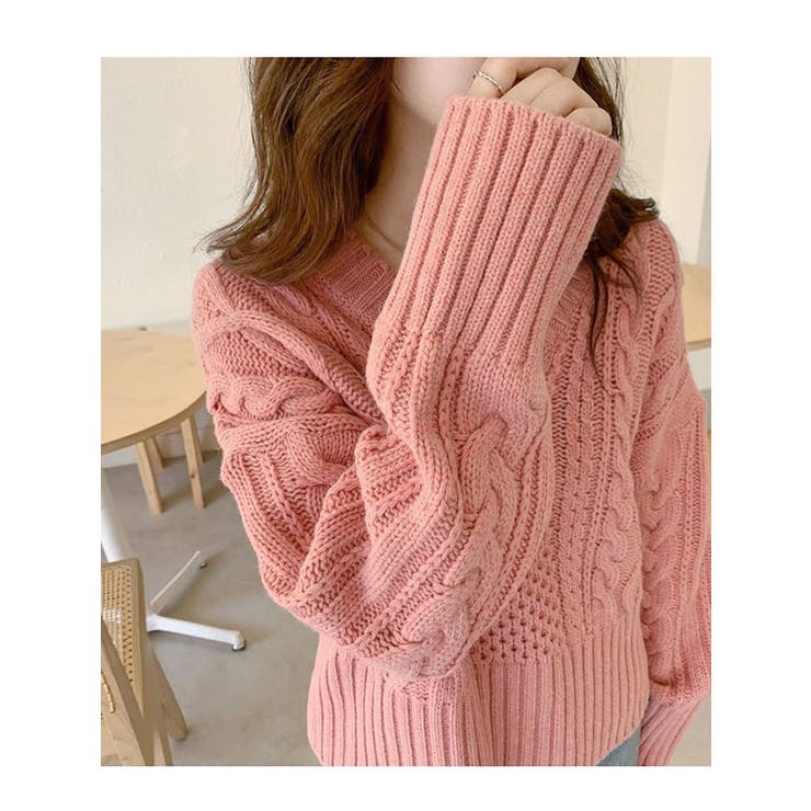 SUPER BEAUTY✨ピンク Vネック ニット ビジュー　40 サマーセール 30％OFF】スーパービューティー Super Beauty