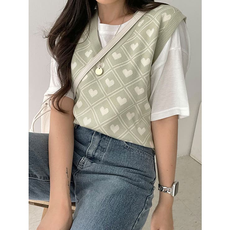 ニットベスト レディース ハート柄[品番：KH000011180]｜VIVID