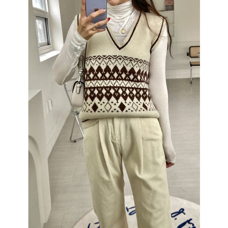 エスニック柄 ニットベスト カジュアル[品番：KH000011397]｜VIVID