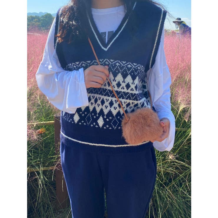 エスニック柄 ニットベスト カジュアル[品番：KH000011397]｜VIVID