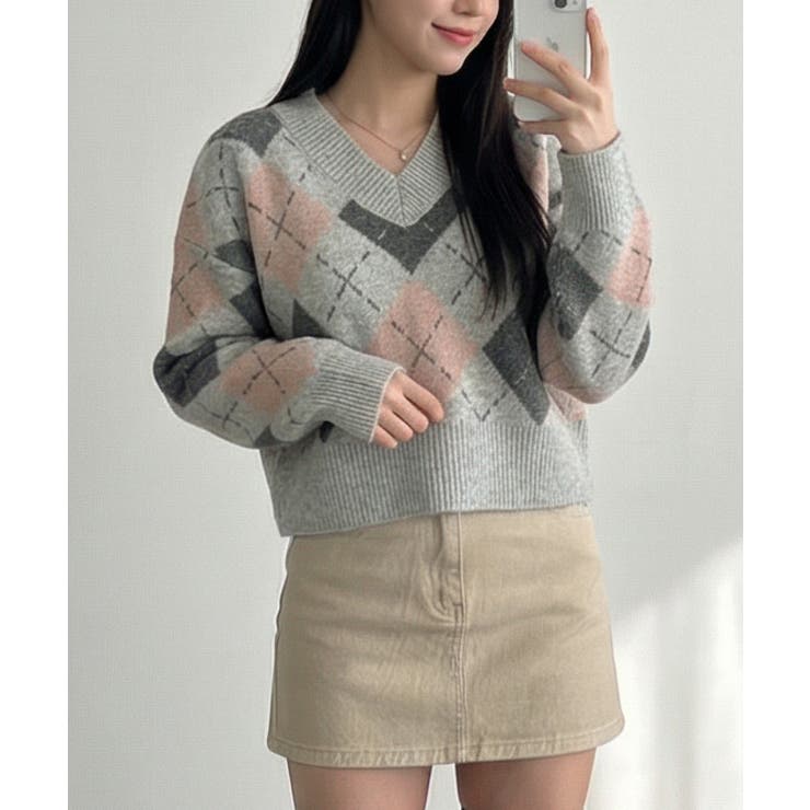 vネックニットセーター アーガイル柄 レディース | VIVID LADY | 詳細画像30 